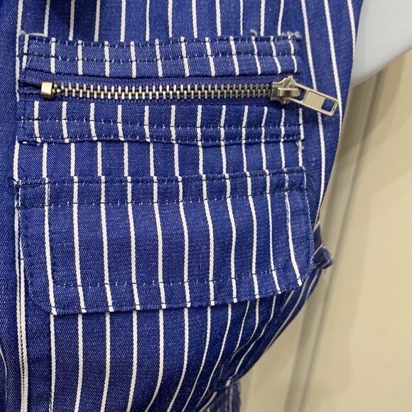 J Glee Petite Large Zippered Front Collar Short Sleeve 2 Pockets Slimming Stripe - Picture 6 of 12